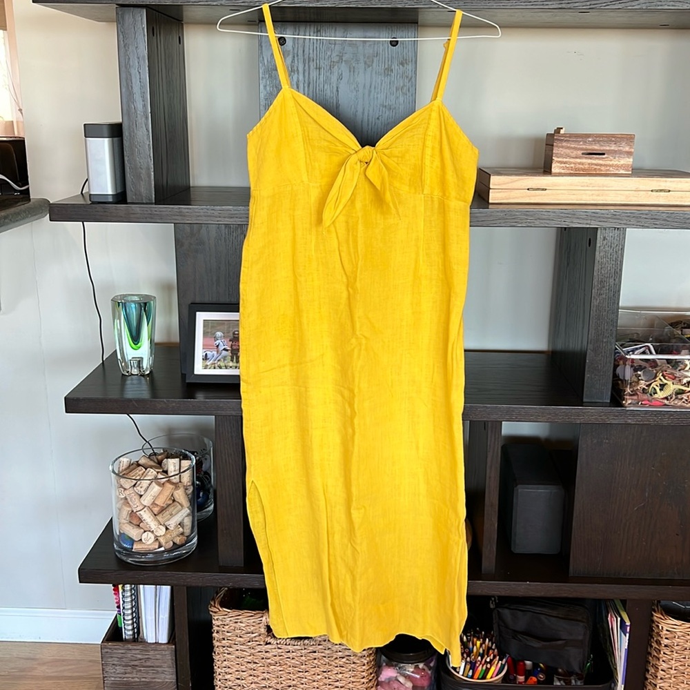 3 Dots yellow linen tie front Midi sun dress